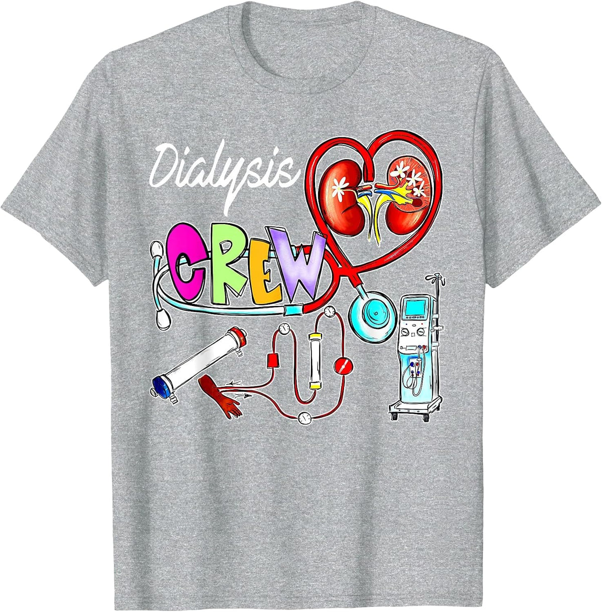 Dialysis Crew Stethoscope Heart Kidney Nephrology Technician T-Shirt - Heather Grey