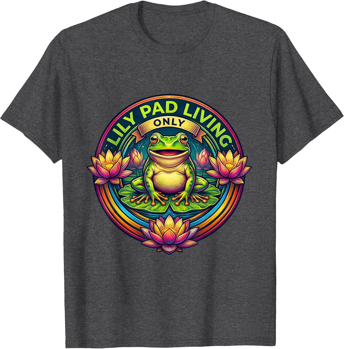 Lily Pad Living Only Frog Design T-Shirt - Dark Heather Grey