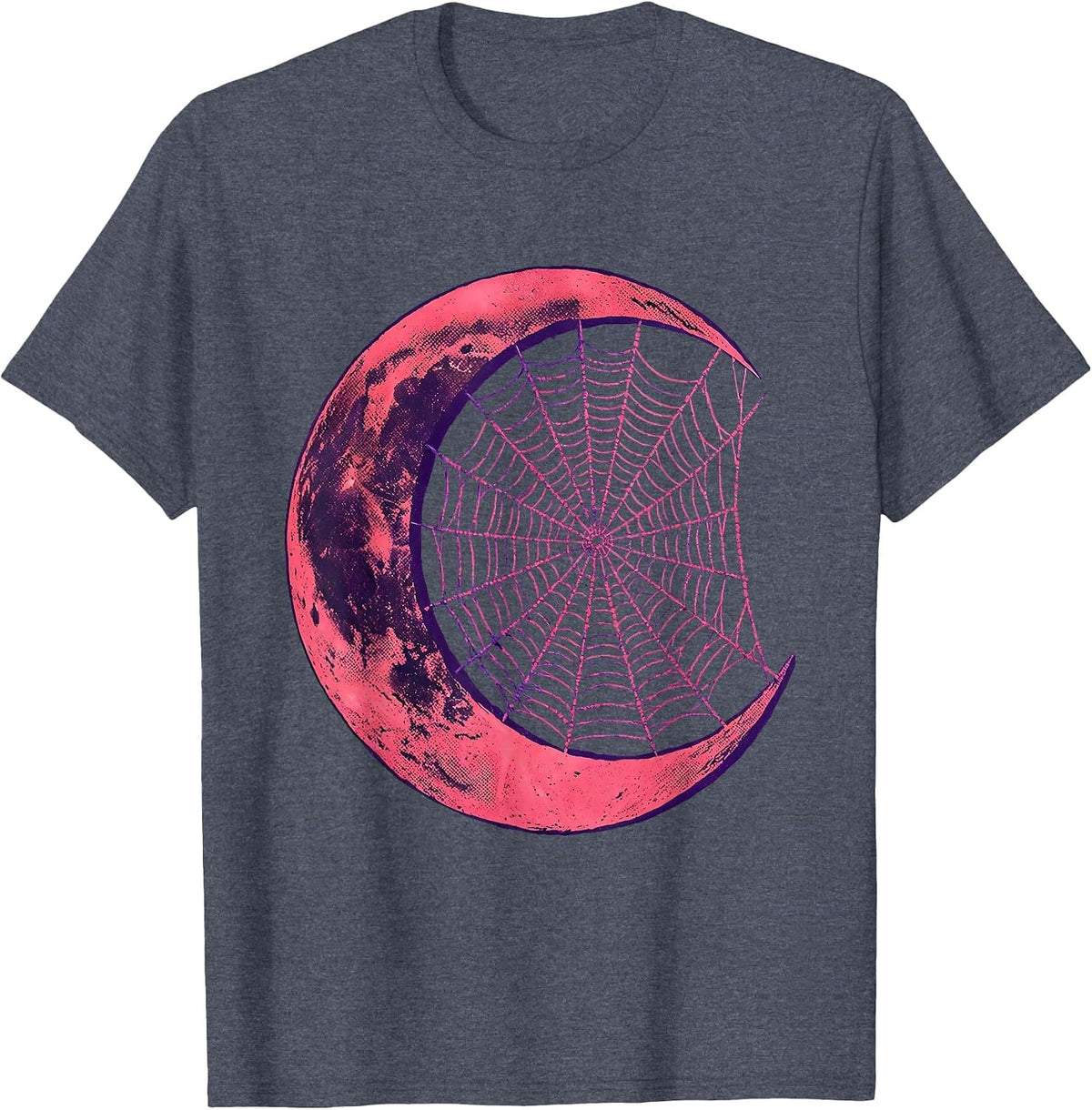 Spider Web Crescent Moon Punk Gothic Art Design T-Shirt - Heather Blue