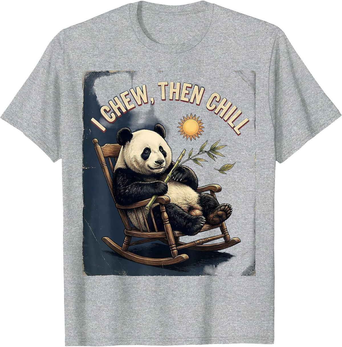 Men's I Chew, Then Chill Vintage Funny Panda Lover Humor Gift T-Shirt - Heather Grey