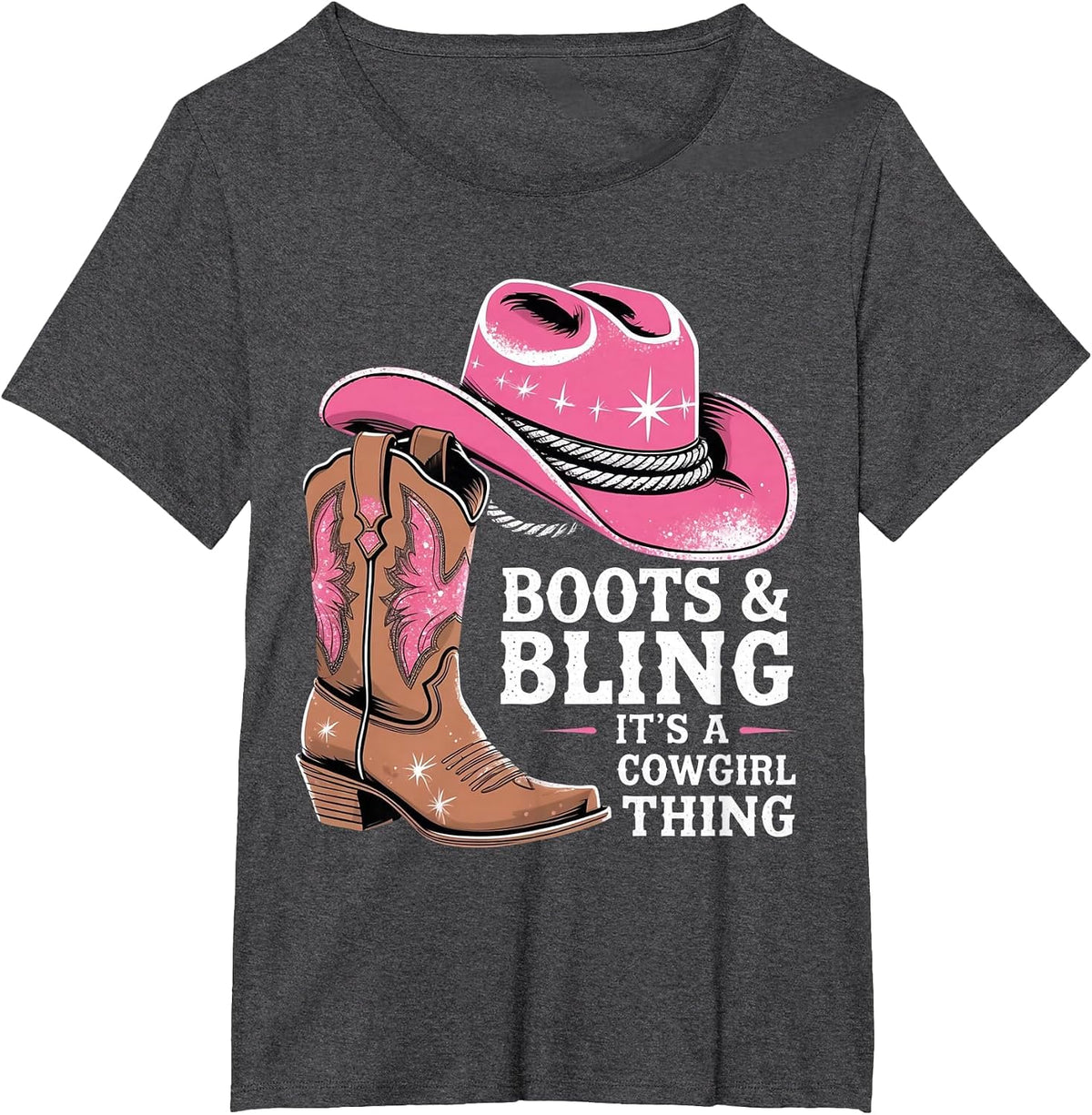 Boots & Bling It’s a Cowgirl Thing Western Rodeo Country T-Shirt - Dark Heather Grey