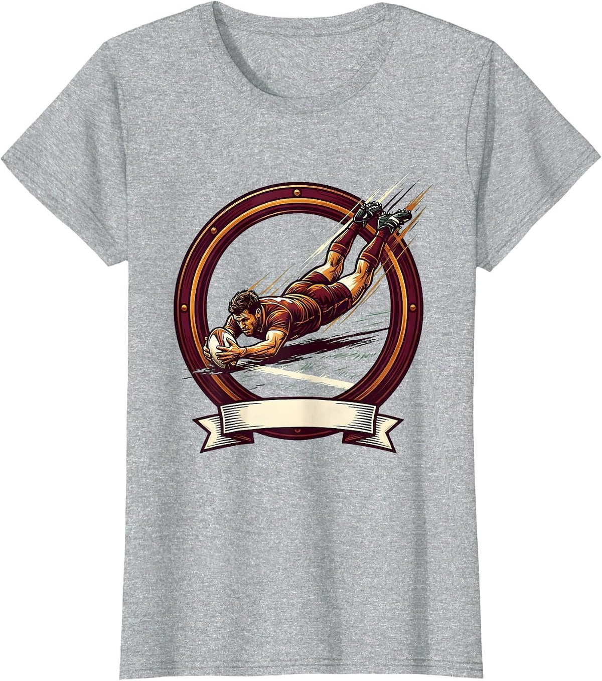 Women's Rugby Try Dive Graphic - Player Scoring Art T-Shirt - Heather Grey