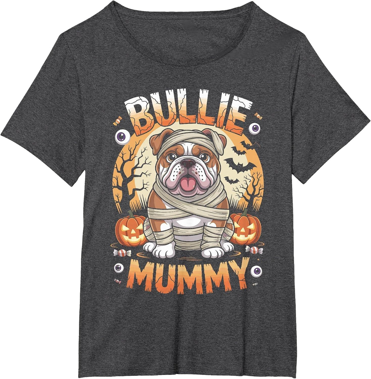 Bullie Mummy Halloween Costume Dog Owner English Bulldog T-Shirt - Dark Heather Grey