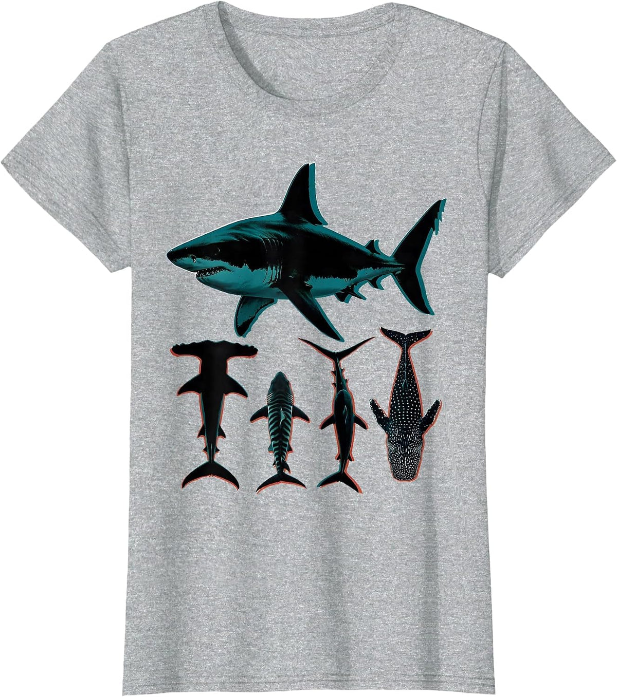 Shark Species Poster Ocean Wildlife Humor Screenprint T-Shirt - Heather Grey
