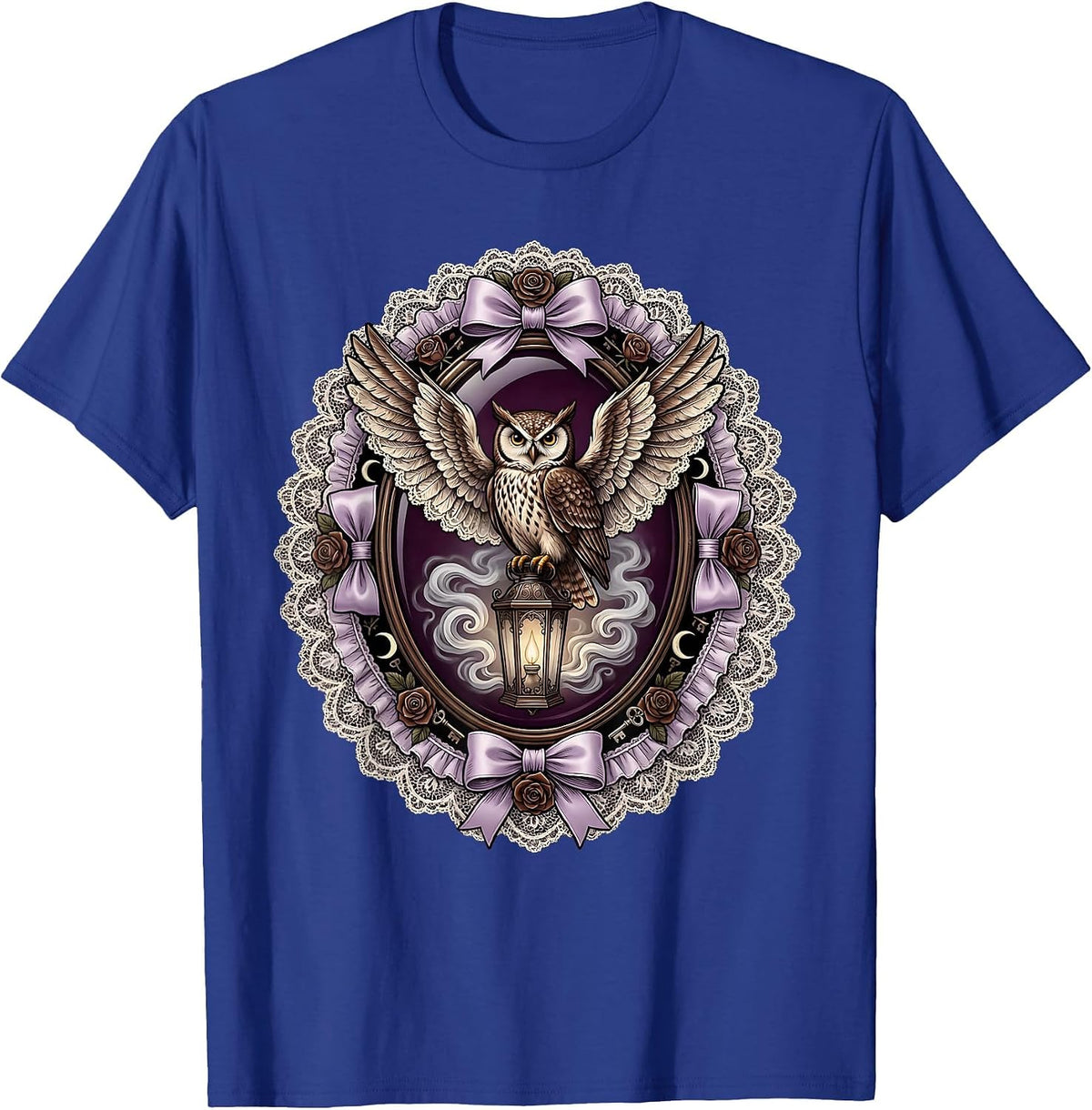 Men's Owl on Glowing Lantern Halloween Fog Design T-Shirt - Royal Blue