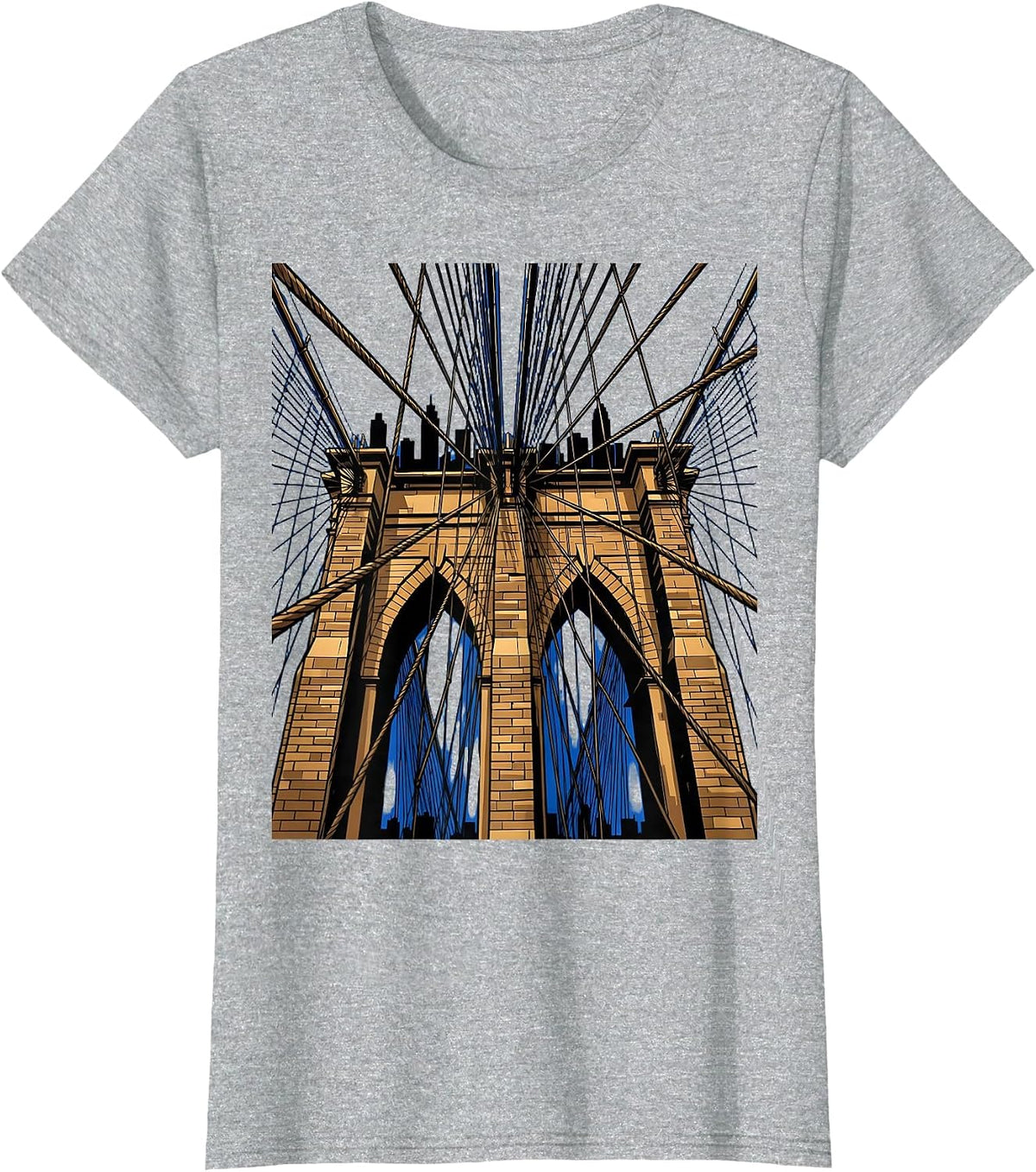 Brooklyn Bridge Cable Angle New York Graphic T-Shirt - Heather Grey