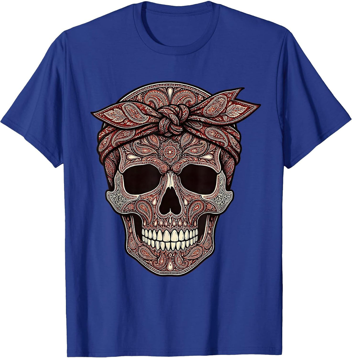 Men's Skull Knotted Bandana Headband Graphic T-Shirt - Royal Blue