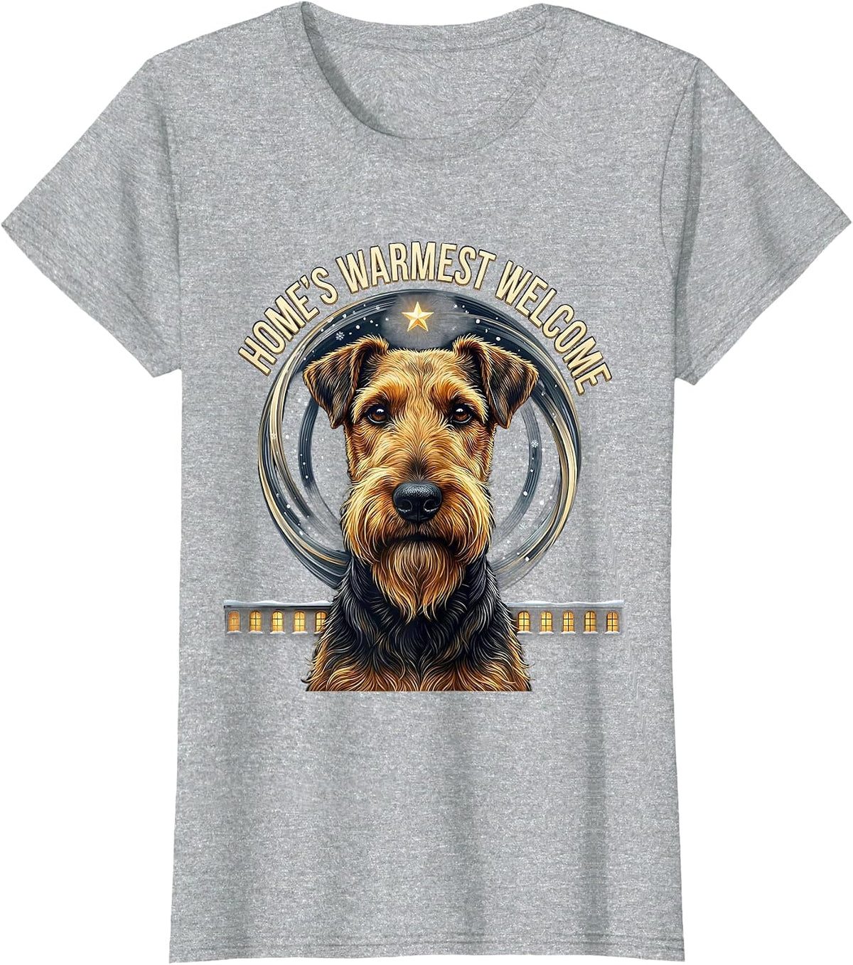 Home's Warmest Welcome Airedale Terrier Van Gogh Style T-Shirt - Heather Grey