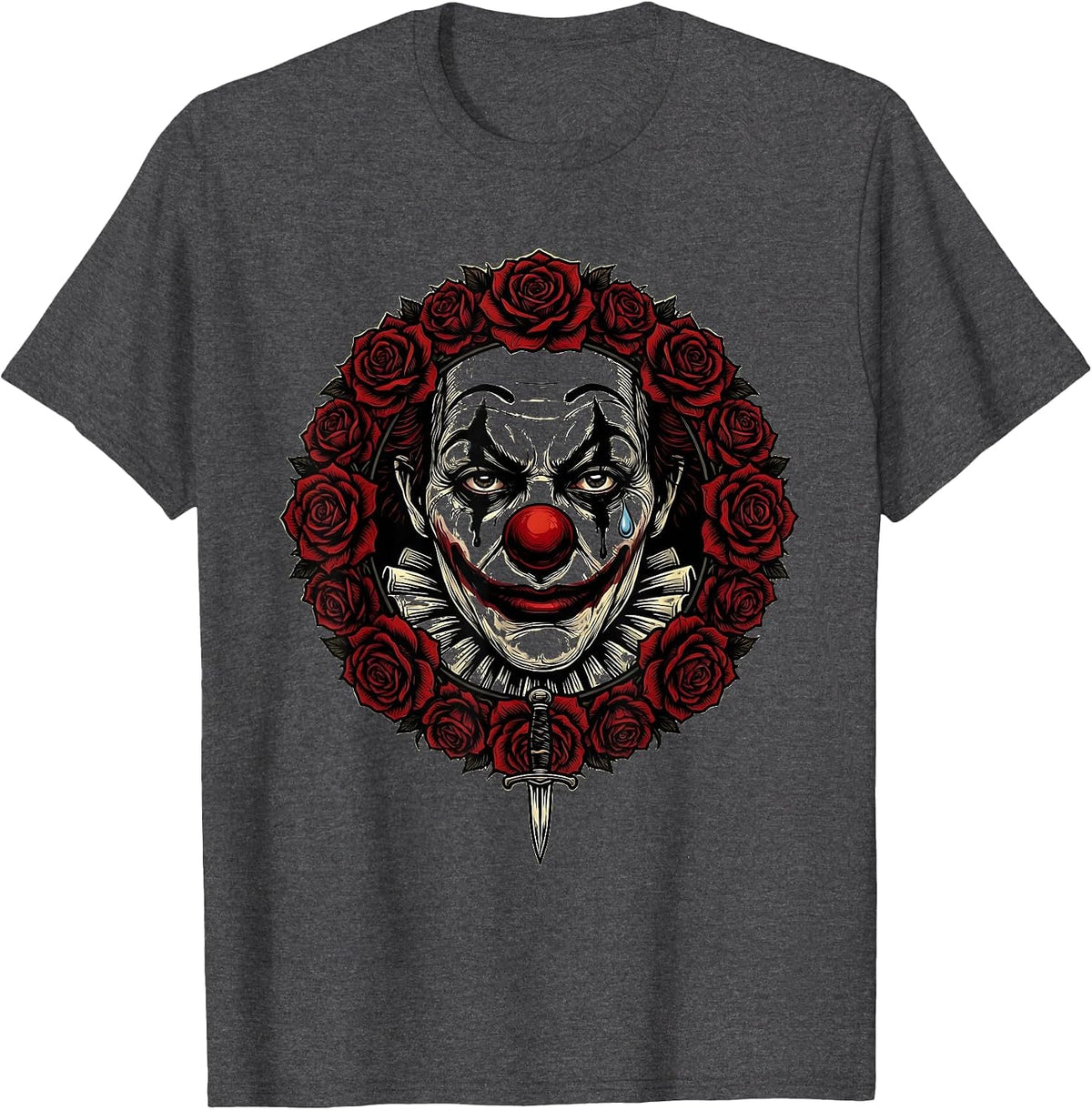 Sad Clown Smeared Makeup Emo Gothic Art T-Shirt - Dark Heather Grey