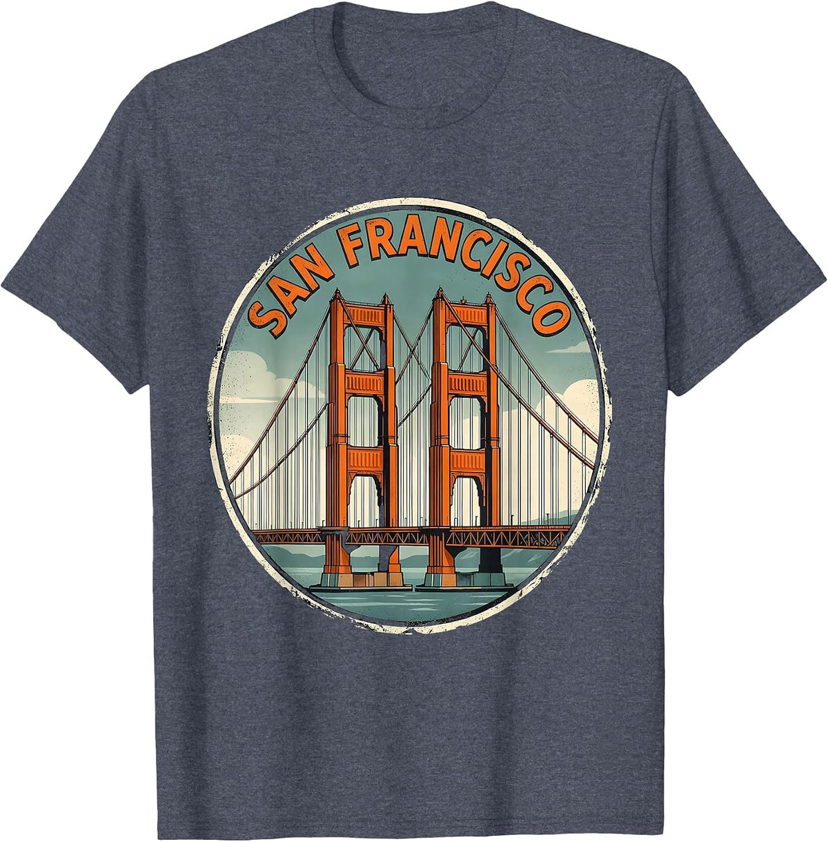 San Francisco Golden Gate Bridge Souvenir Retro Travel T-Shirt - Heather Blue