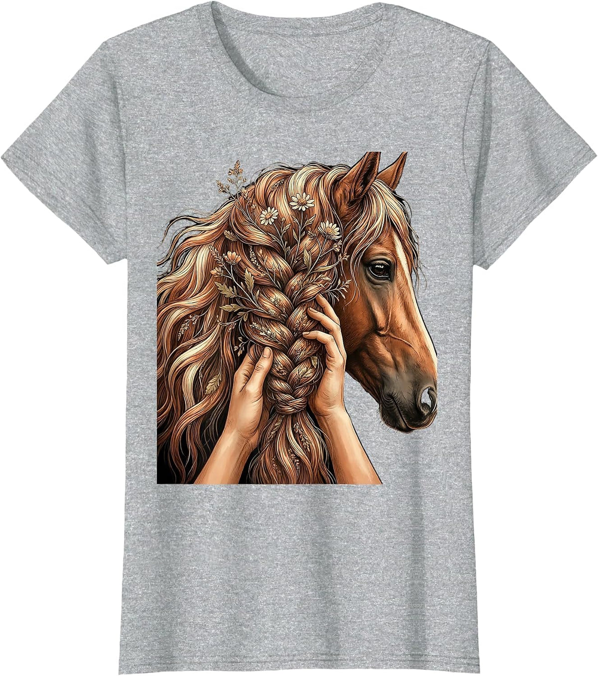 Horse Mane Braiding Country Life Graphic T-Shirt - Heather Grey