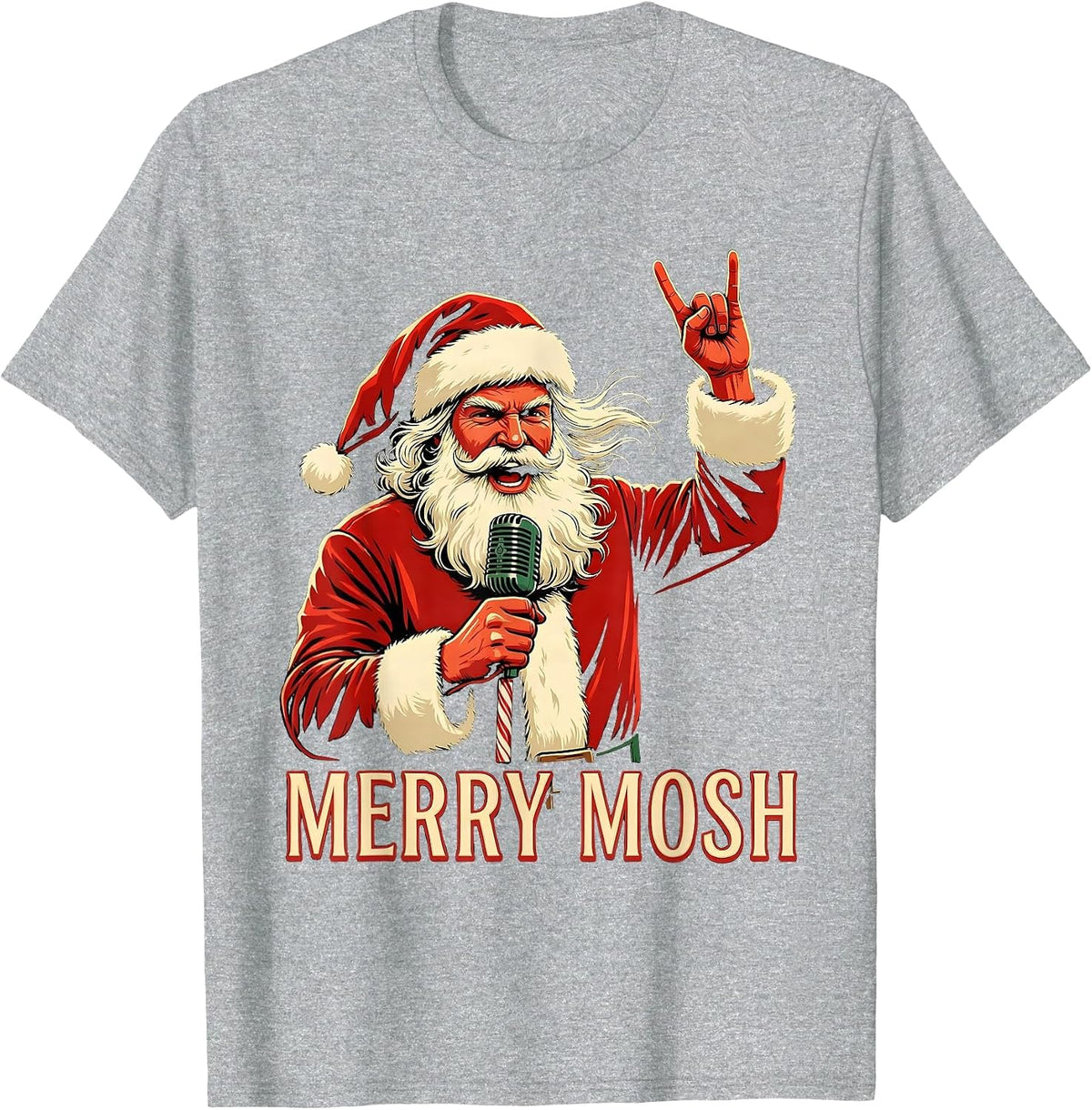 Men's Merry Mosh Heavy Metal Rock Christmas Funny Novelty T-Shirt - Heather Grey