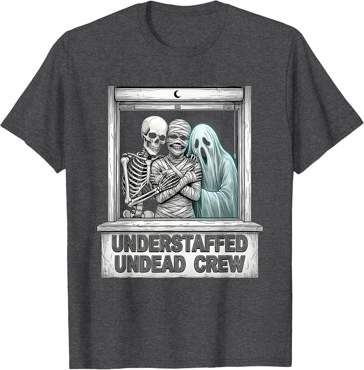 Men's Understaffed Undead Crew Funny Pharmacy Tech Halloween Crew T-Shirt - Dark Heather Grey