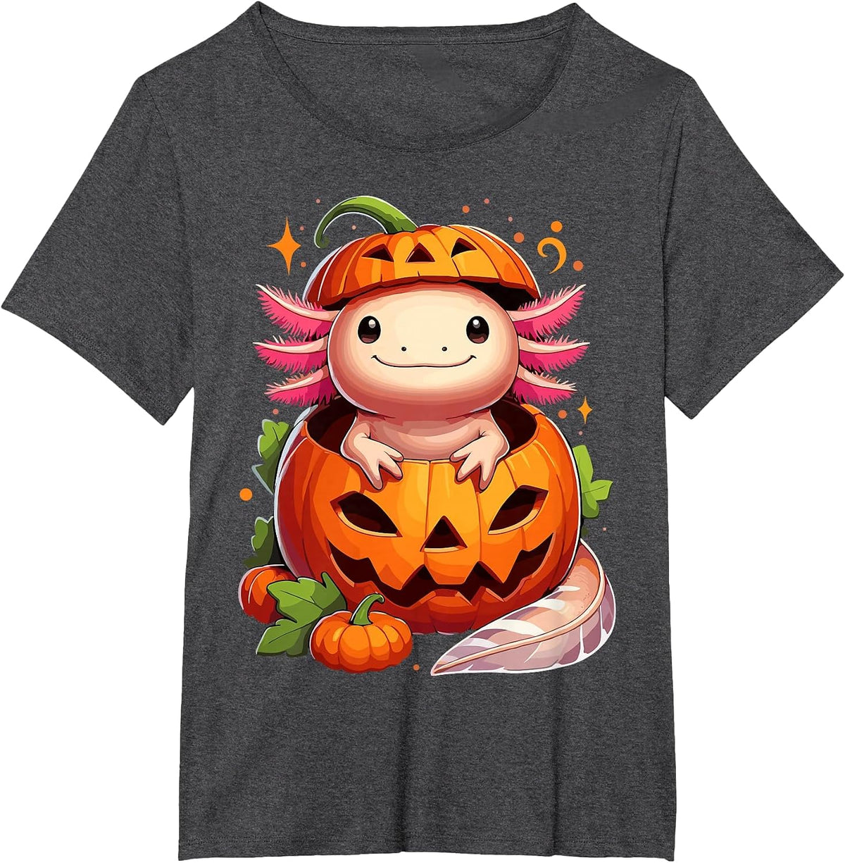 Halloween Axolotl Pumpkin T-Shirt - Dark Heather Grey