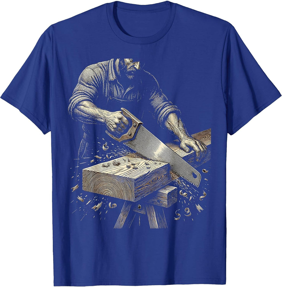 Carpenter Sawing Plank Blue Collar Graphic T-Shirt - Royal Blue