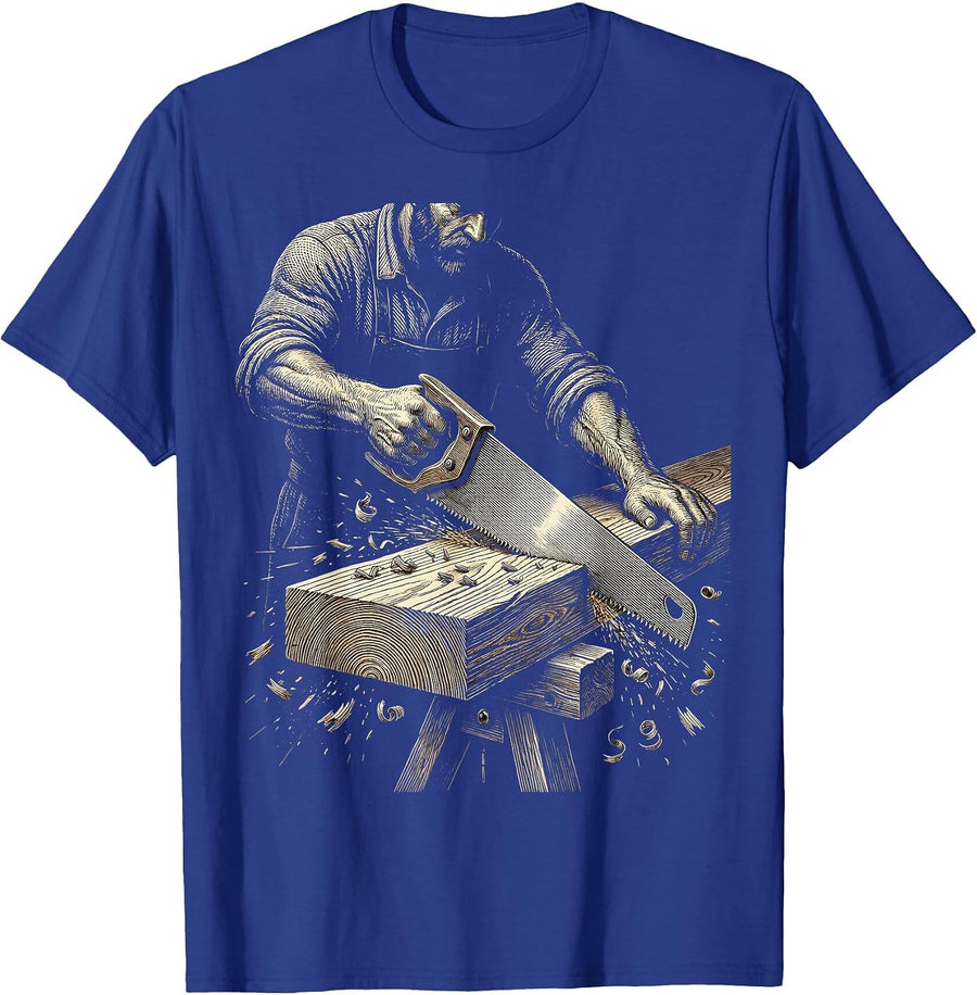 Carpenter Sawing Plank Blue Collar Graphic T-Shirt - Royal Blue