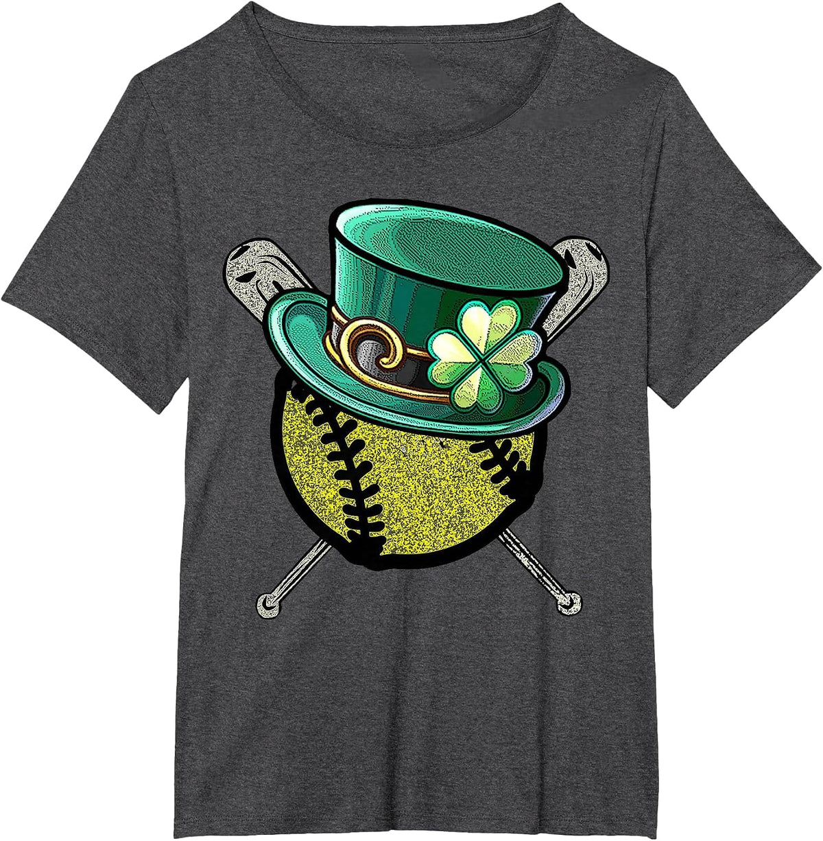 Softball Baseball Leprechaun Hat Shamrock St.Patrick's Day T-Shirt - Dark Heather Grey