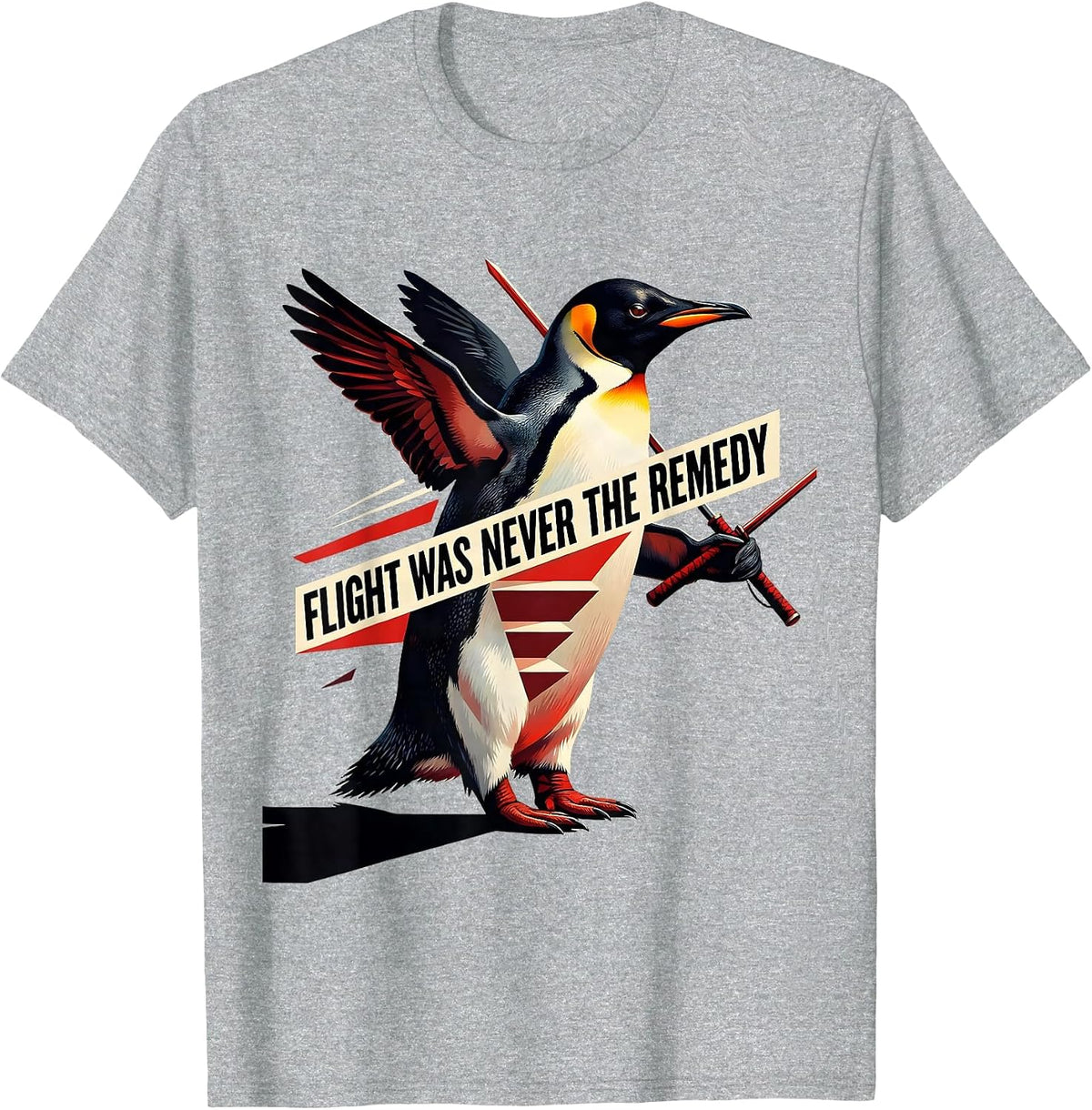 Men's Flight Was Never The Remedy Funny Penguin Martial Arts T-Shirt - Heather Grey