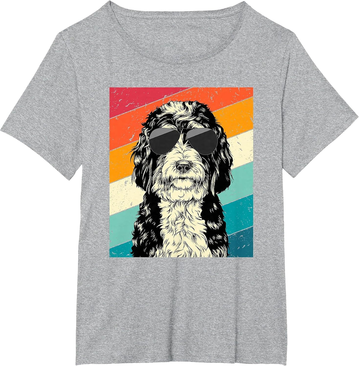Retro Vintage Bernedoodle with Sunglasses Dog Lovers T-Shirt - Heather Grey