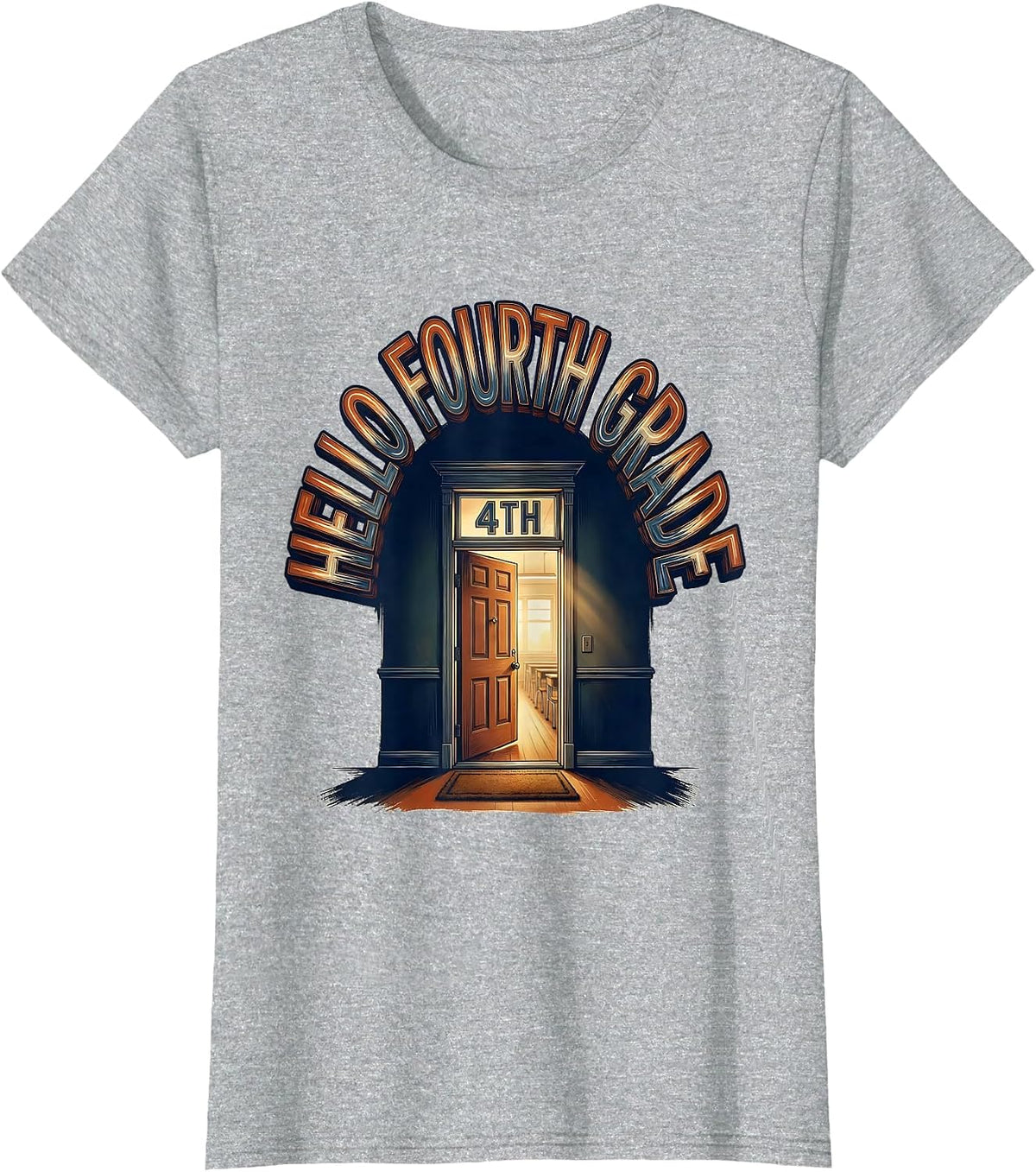 Hello Fourth Grade Retro Teacher Back To School T-Shirt - Heather Grey