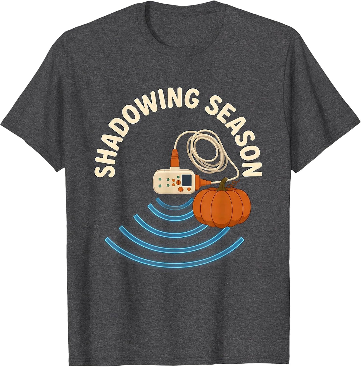 Shadowing Season Flat Vector Sonographer Halloween Workplace T-Shirt - Dark Heather Grey