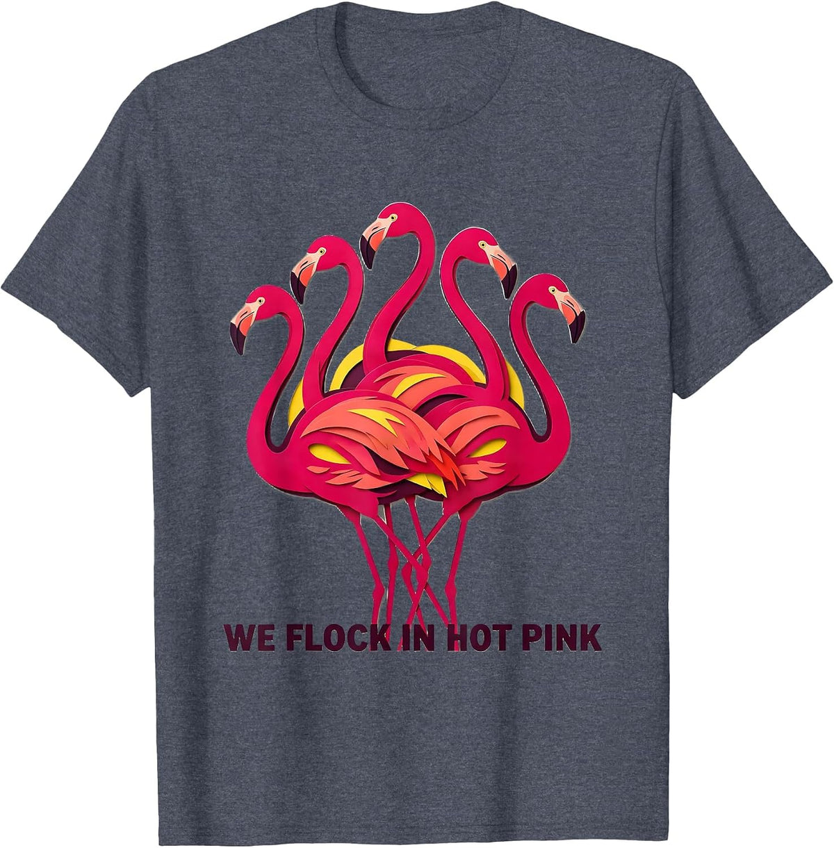 We Flock In Hot Pink Funny Pink Flamingo Bird Lover Summer T-Shirt - Heather Blue