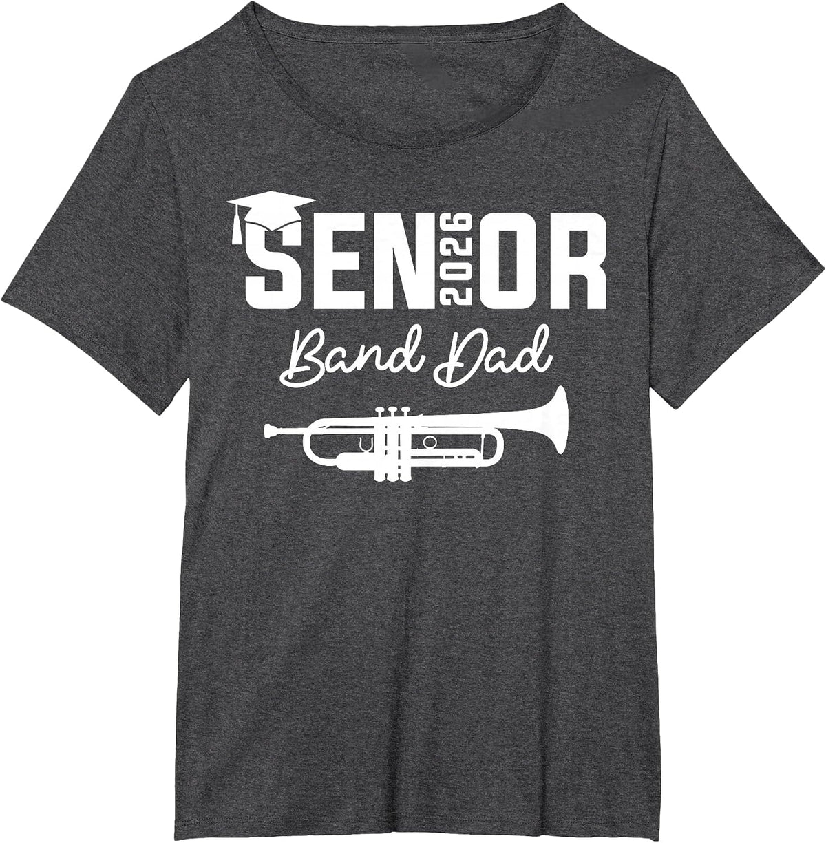 Senior Band Dad 2026 Marching Band Class of 2026 Trumpet T-Shirt - Dark Heather Grey