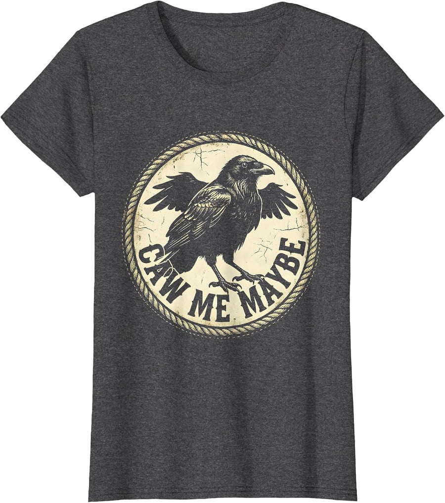 Women's Caw Me Maybe Funny Crow Bird Lover Design T-Shirt - Dark Heather Grey