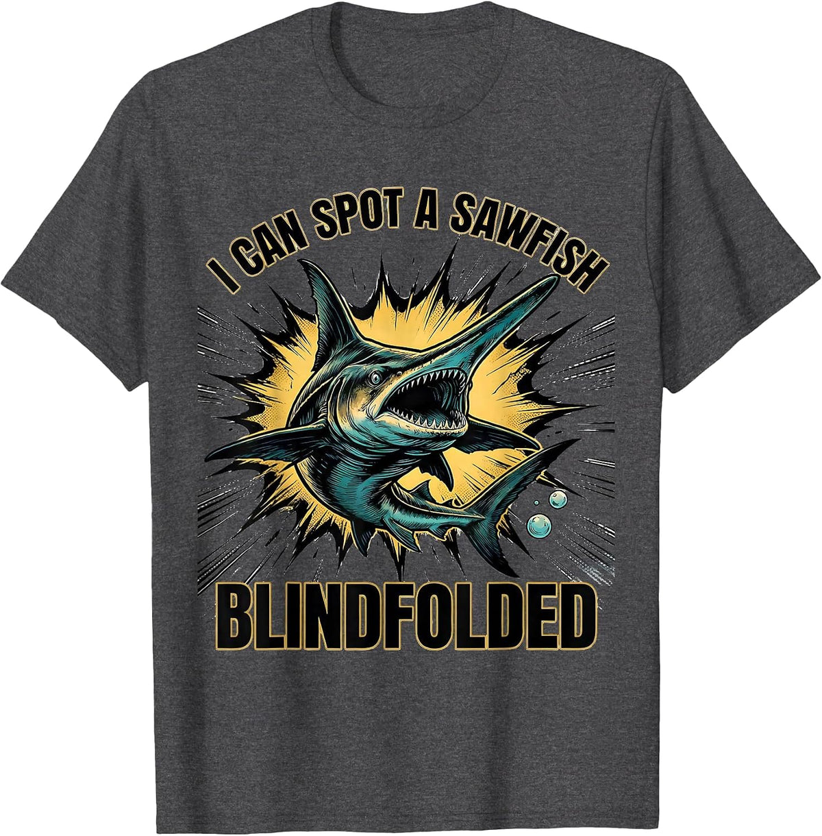 Men's I Can Spot A Sawfish Blindfolded Funny Shark Lover Ocean T-Shirt - Dark Heather Grey