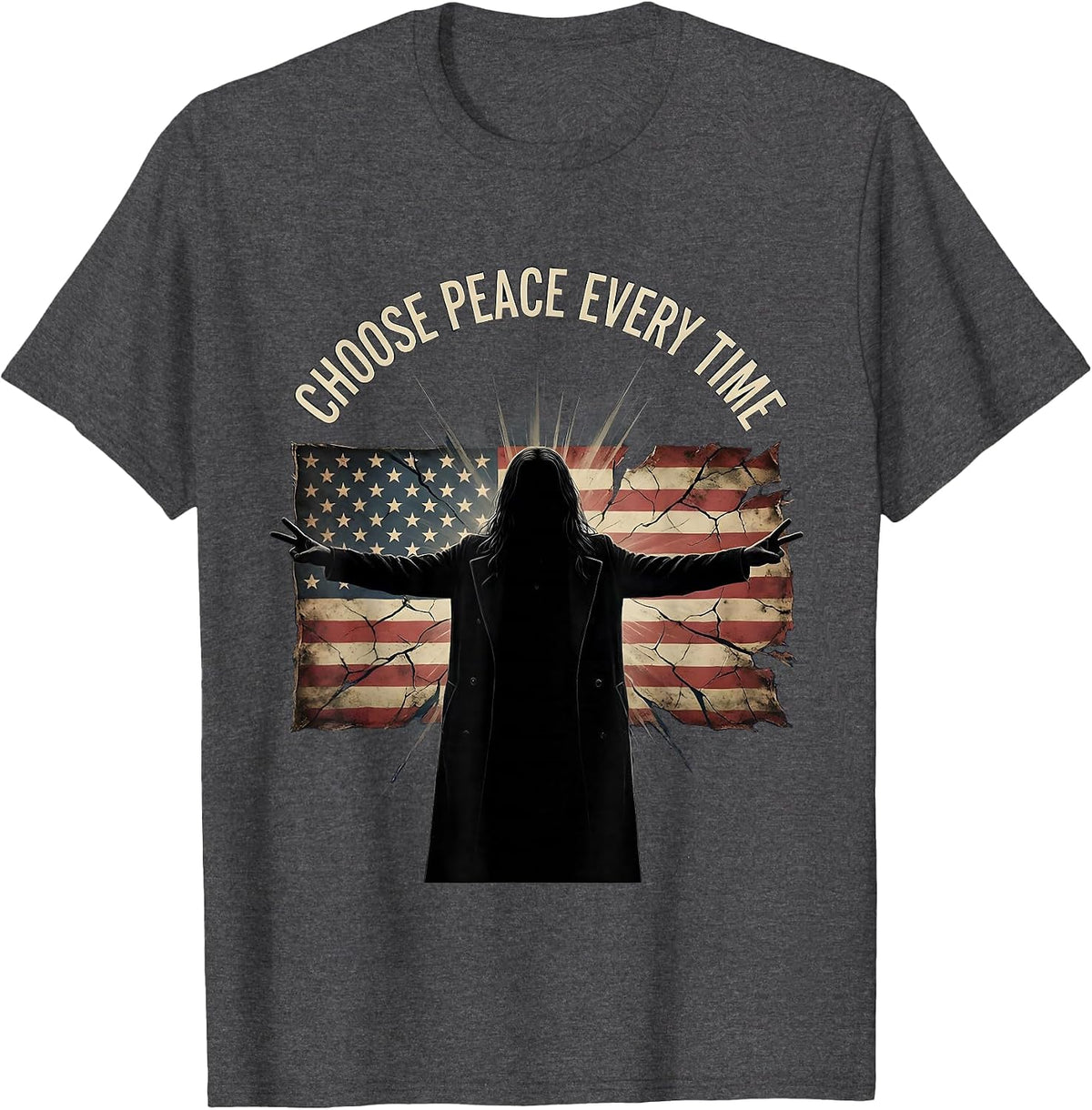 Men's Choose Peace Every Time Hippie Design T-Shirt - Dark Heather Grey