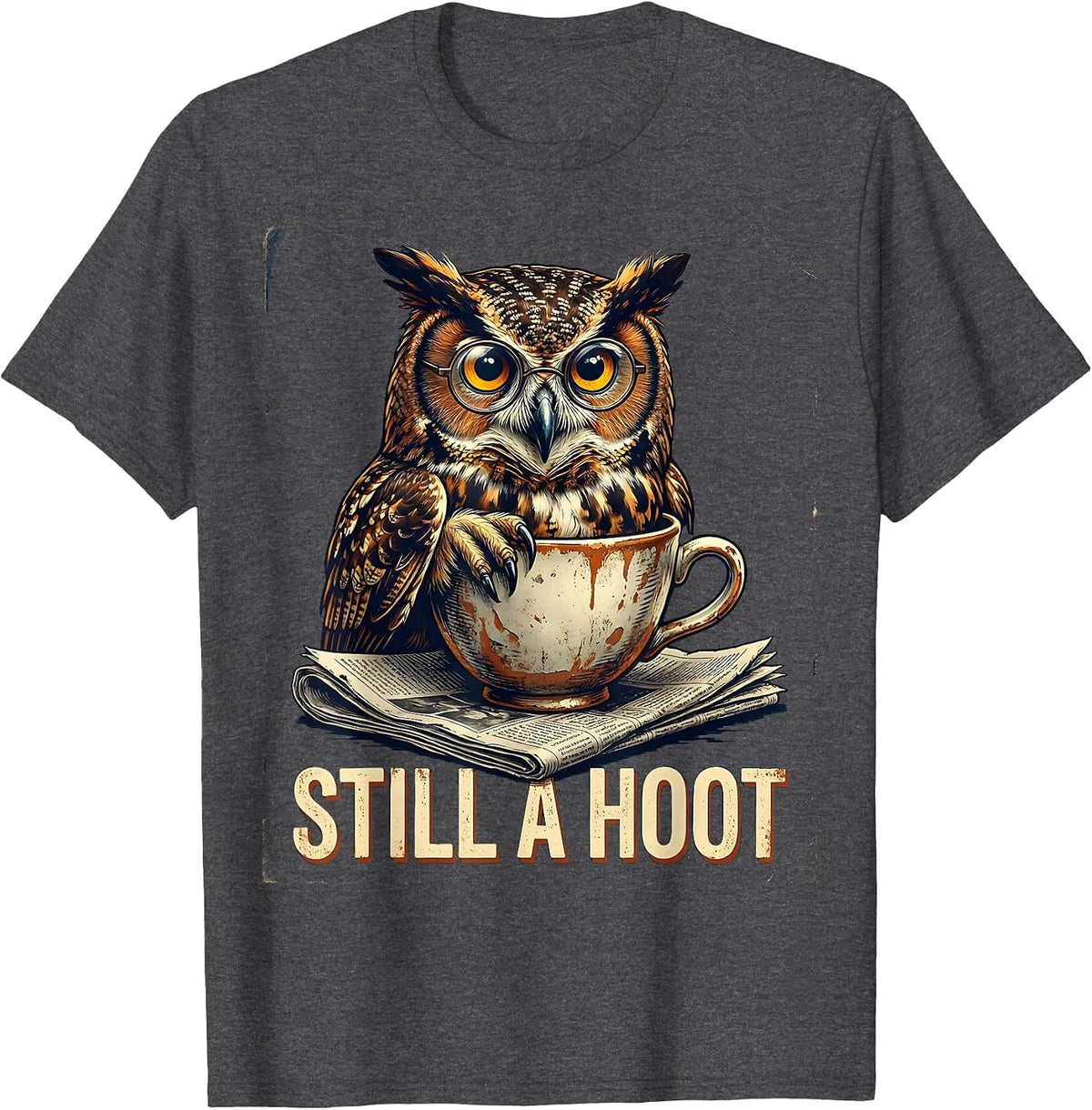 Still A Hoot Vintage Owl Bird Lover Pun Humor T-Shirt - Dark Heather Grey
