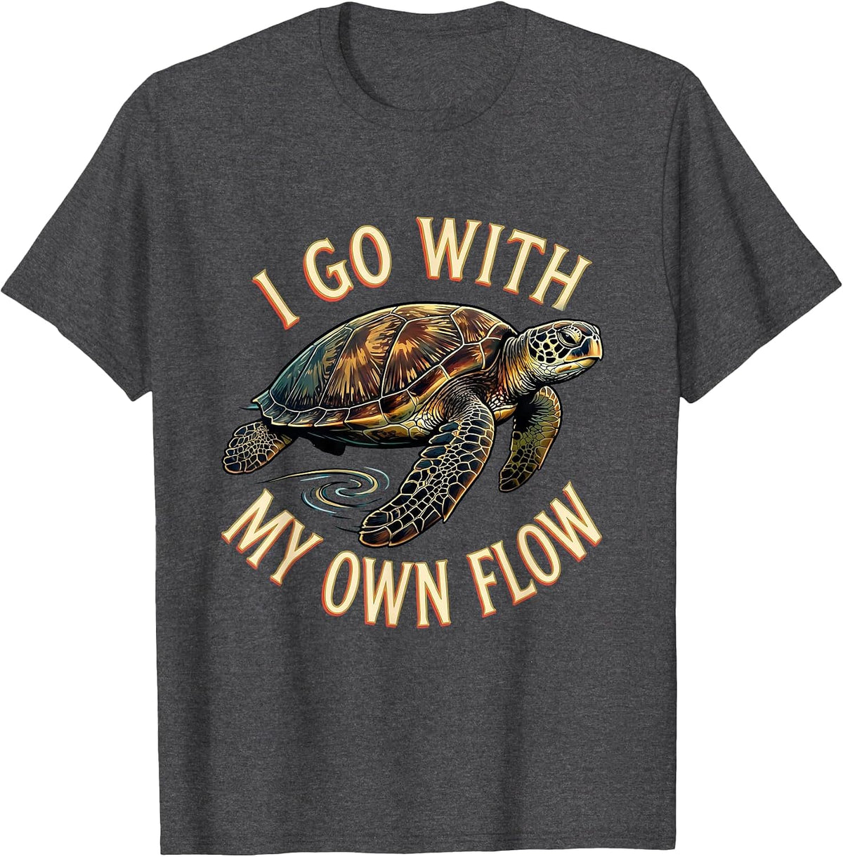 Men's I Go With My Own Flow Sea Turtle Ocean Animal Lover Gift T-Shirt - Dark Heather Grey