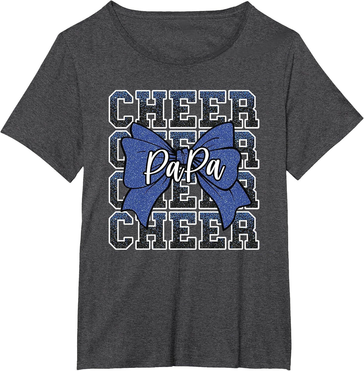 Cheer Papa Dad Daddy Bow Sport Cheerleader Cheerleading Blue T-Shirt - Dark Heather Grey