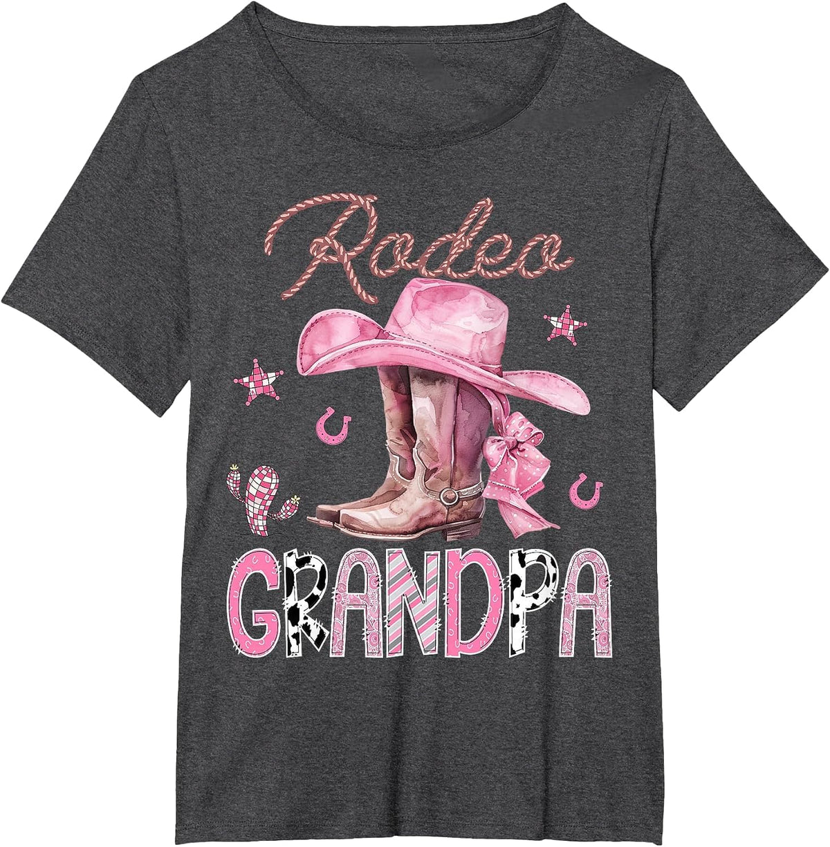 Rodeo Grandpa Pink Boots Coquette Cowgirl Birthday Party T-Shirt - Dark Heather Grey