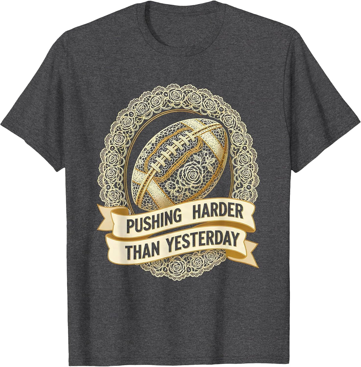Men's Pushing Harder Than Yesterday Rugby Design T-Shirt - Dark Heather Grey