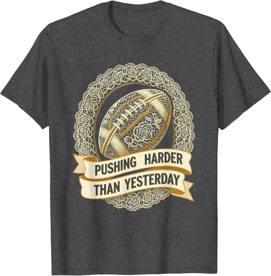 Men's Pushing Harder Than Yesterday Rugby Design T-Shirt - Dark Heather Grey