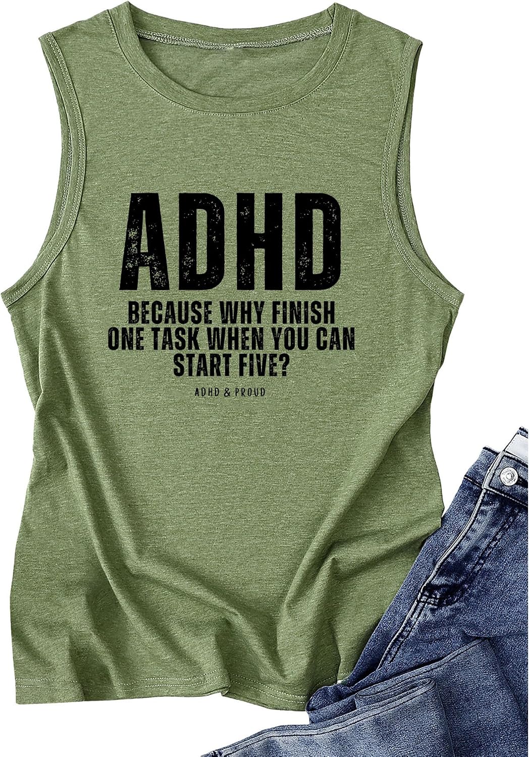 Mental Health Awareness ADHD Tank Tops Women Humor Sleeveless Tee - Green