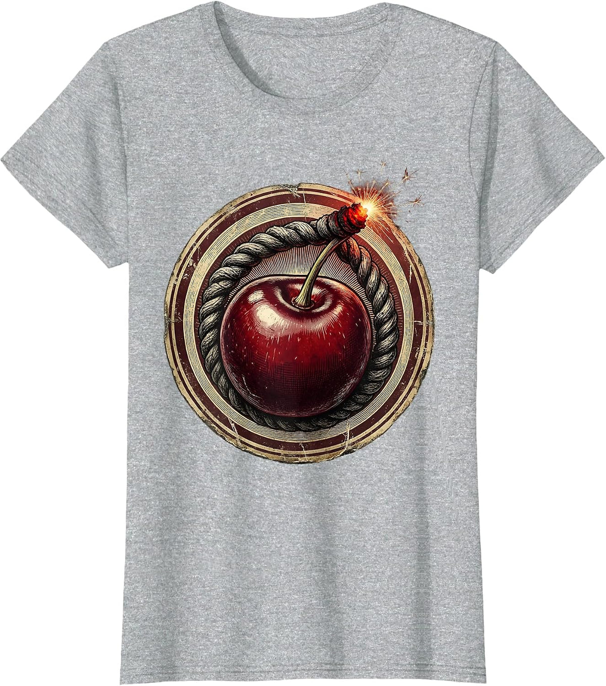 Cherry Bomb Spiral Fuse Graphic Design T-Shirt - Heather Grey
