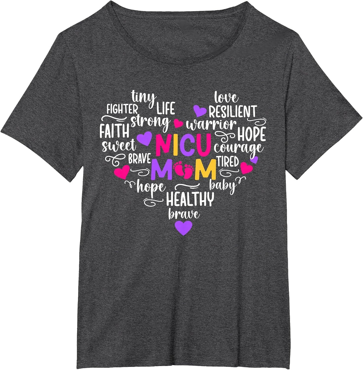 NICU Mom Heart Micro Preemie Baby Mom of NICU Warrior T-Shirt - Dark Heather Grey