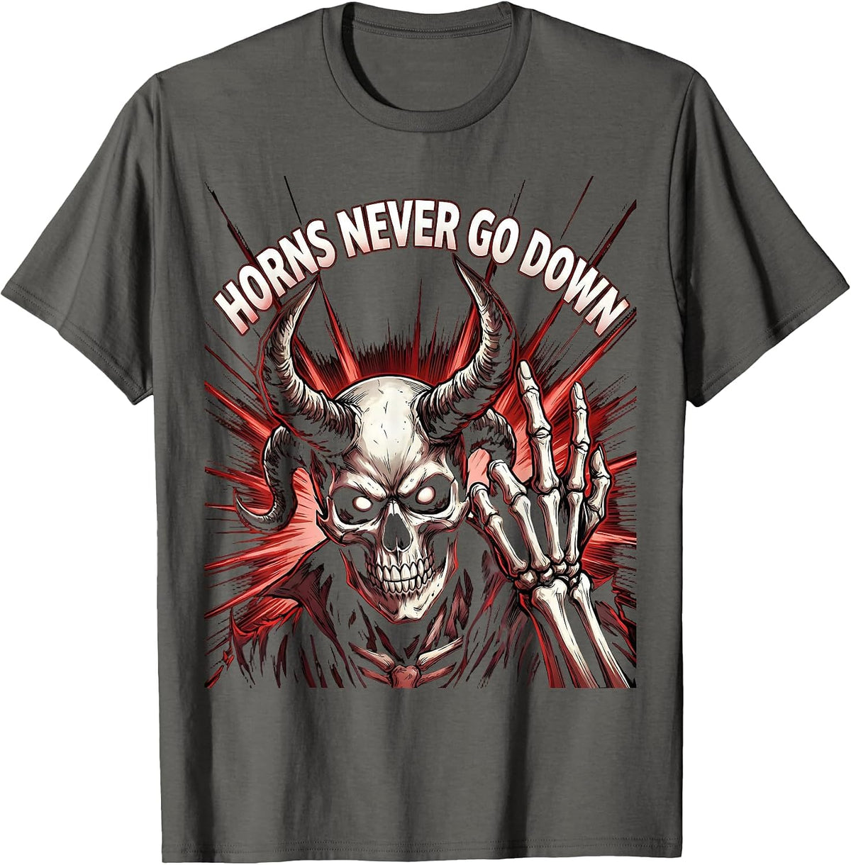 Horns Never Go Down Heavy Metal Music Design T-Shirt - Asphalt Grey