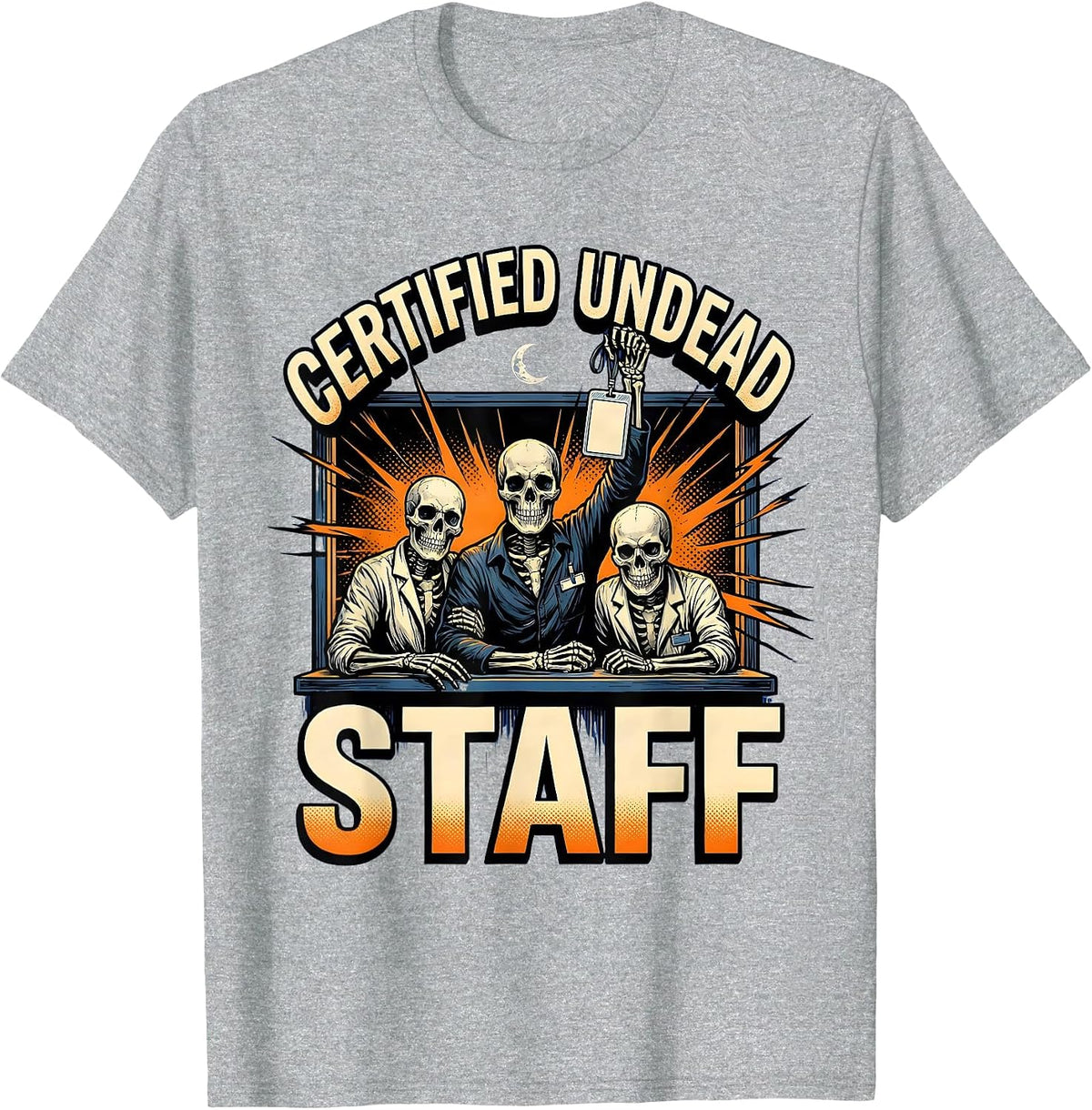 Men's Certified Undead Staff Funny Pharmacy Technician Halloween T-Shirt - Heather Grey