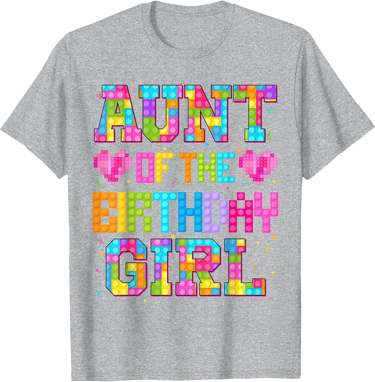 Aunt of The Birthday Girl Build Brick Family Matching T-Shirt - Heather Grey