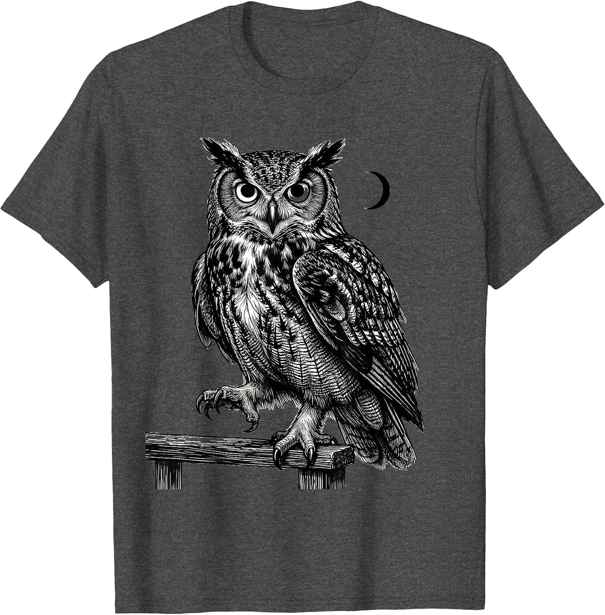 Men's Three-Quarter Owl Line Art Funny Owl Lover Gift T-Shirt - Dark Heather Grey