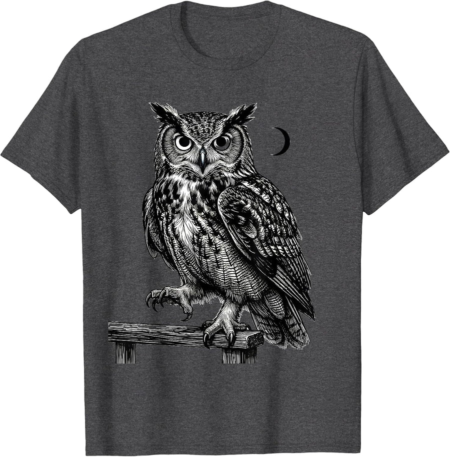 Men's Three-Quarter Owl Line Art Funny Owl Lover Gift T-Shirt - Dark Heather Grey