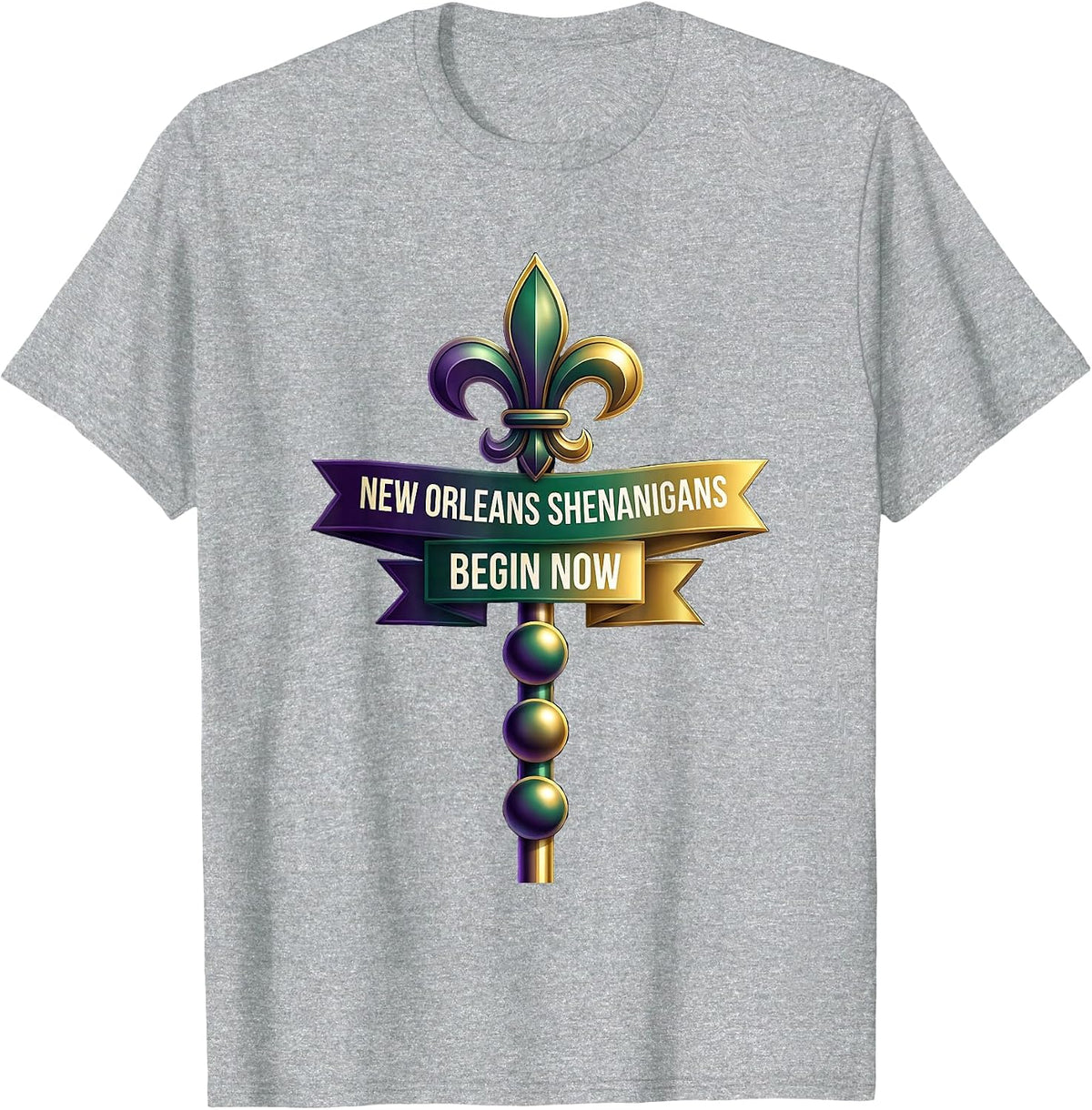 Men's New Orleans Shenanigans Begin Now Mardi Gras Carnival Party T-Shirt - Heather Grey