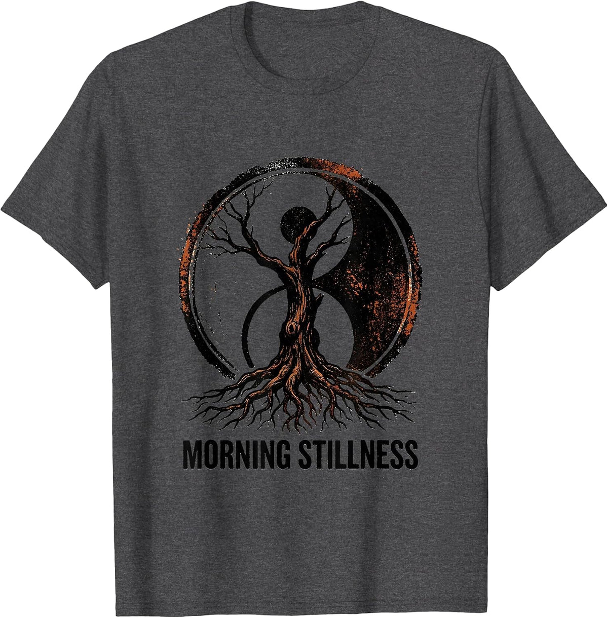 Morning Stillness Rubber Stamp Tai Chi Mind Body Balance T-Shirt - Dark Heather Grey