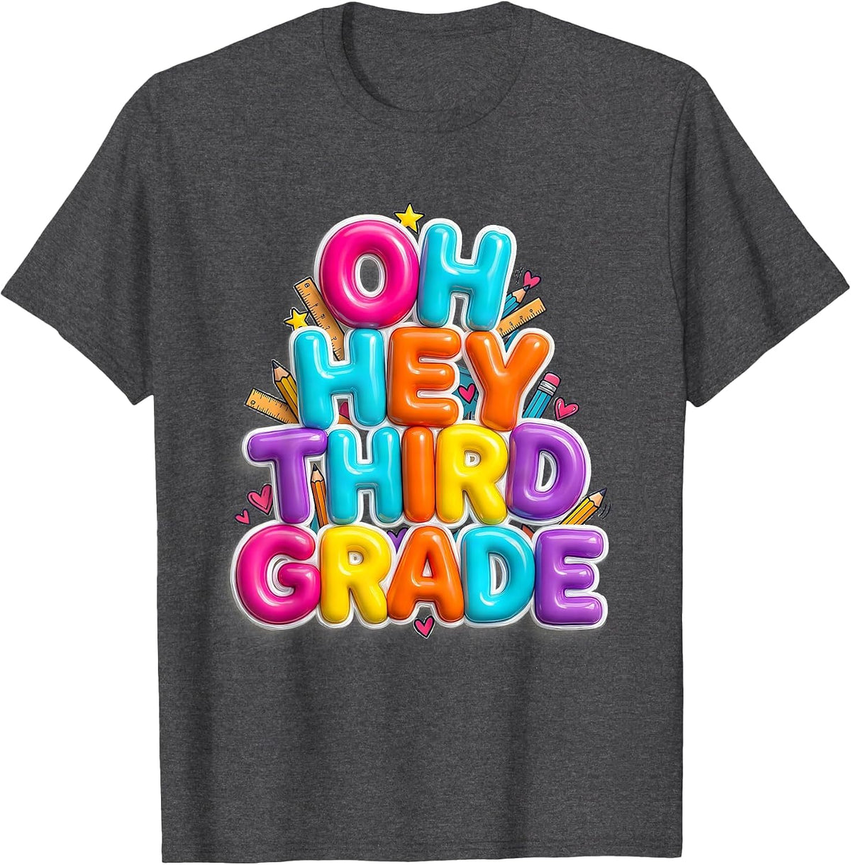 Oh Hey Third Grade Cute Preppy Teachers Back To School T-Shirt - Dark Heather Grey