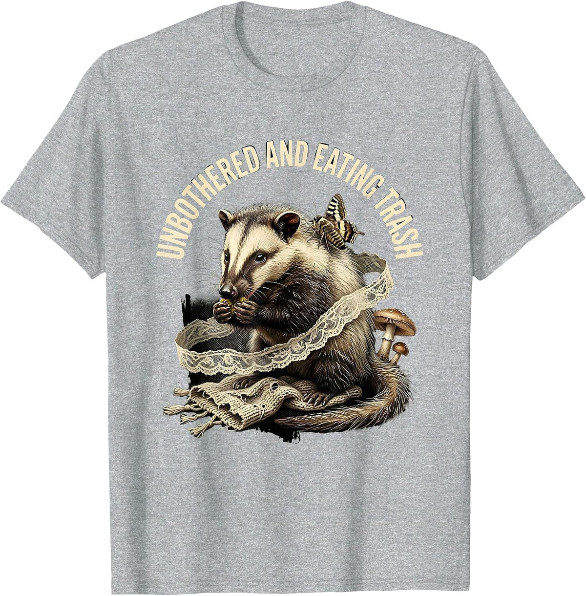 Men's Unbothered And Eating Trash Opossum Design T-Shirt - Heather Grey