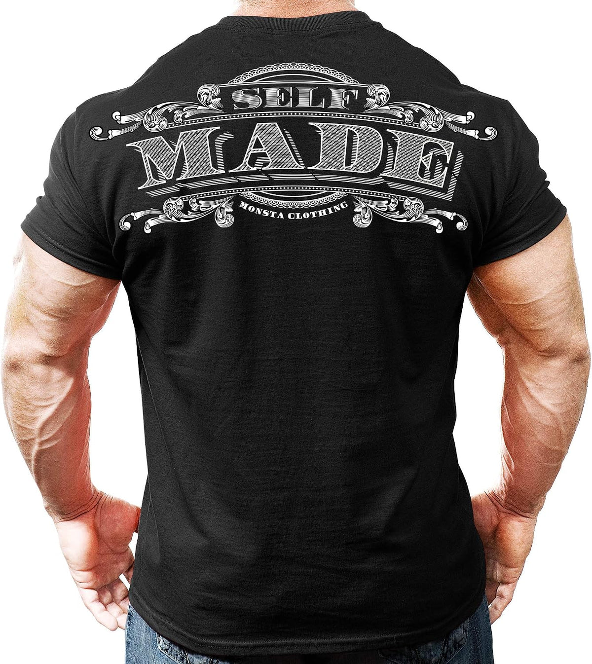 Monsta Clothing Co. Men's Bodybuilding Workout (Self Made) Athletic Gym T-Shirt - Black