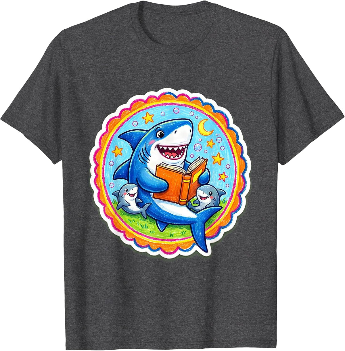 Men's Mommy Shark Bedtime Story Illustration T-Shirt - Dark Heather Grey